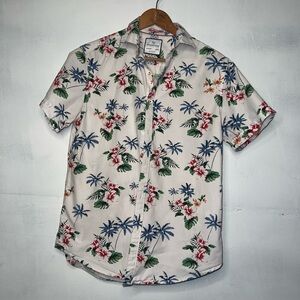 Mens Denim & Flower Ricky Singh White Floral Hawaiian Shirt Slim Fit Size Medium